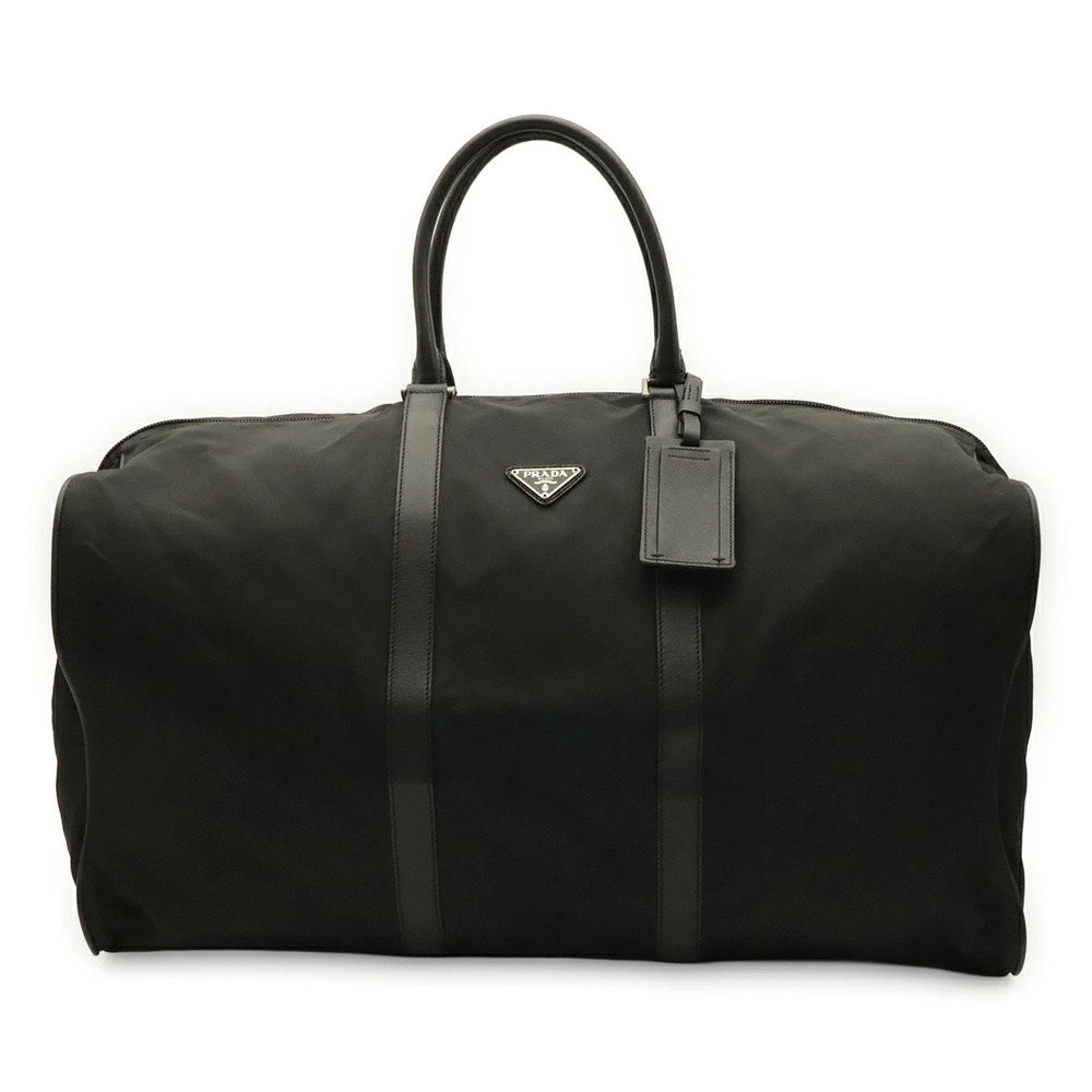 Prada Triangle Boston Bag Travel Leather NERO Black